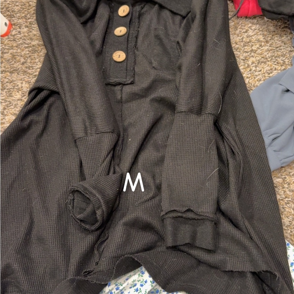 Black Button-Up Long Sleeve Top